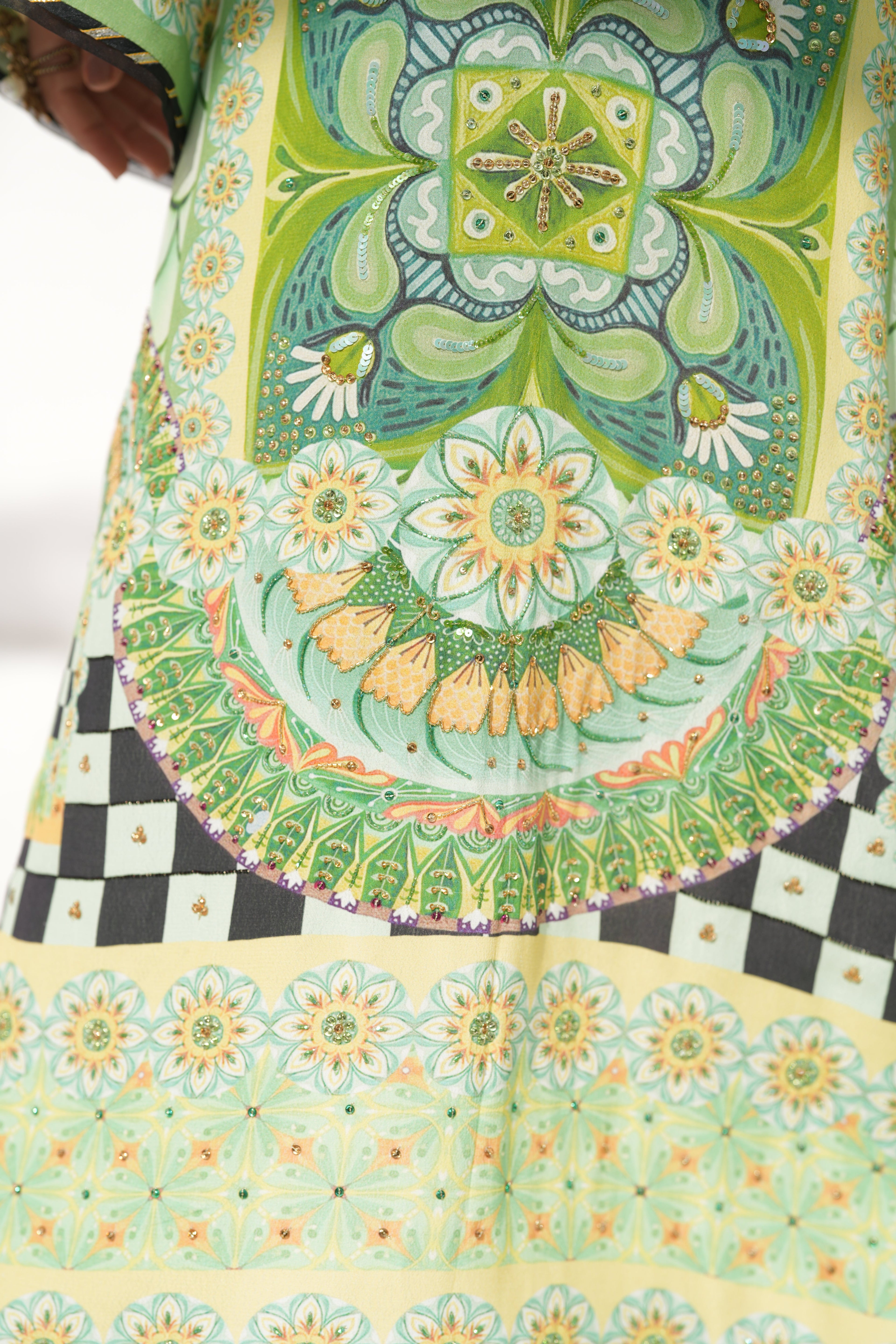 Close-up of Pure georgette fabric weave on Aurora Vines