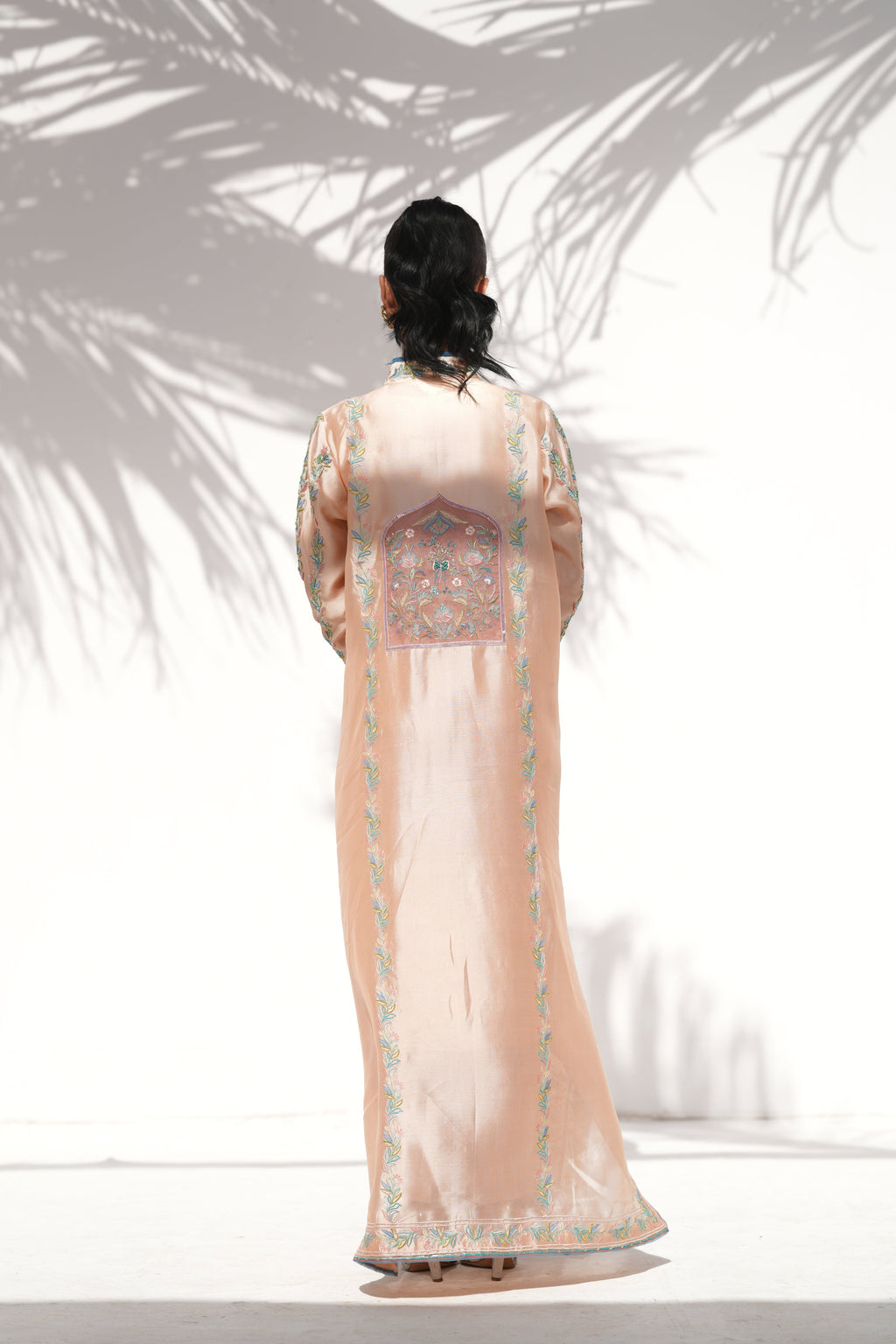 Coral Drizzle back view showing dupatta drape and silhouette