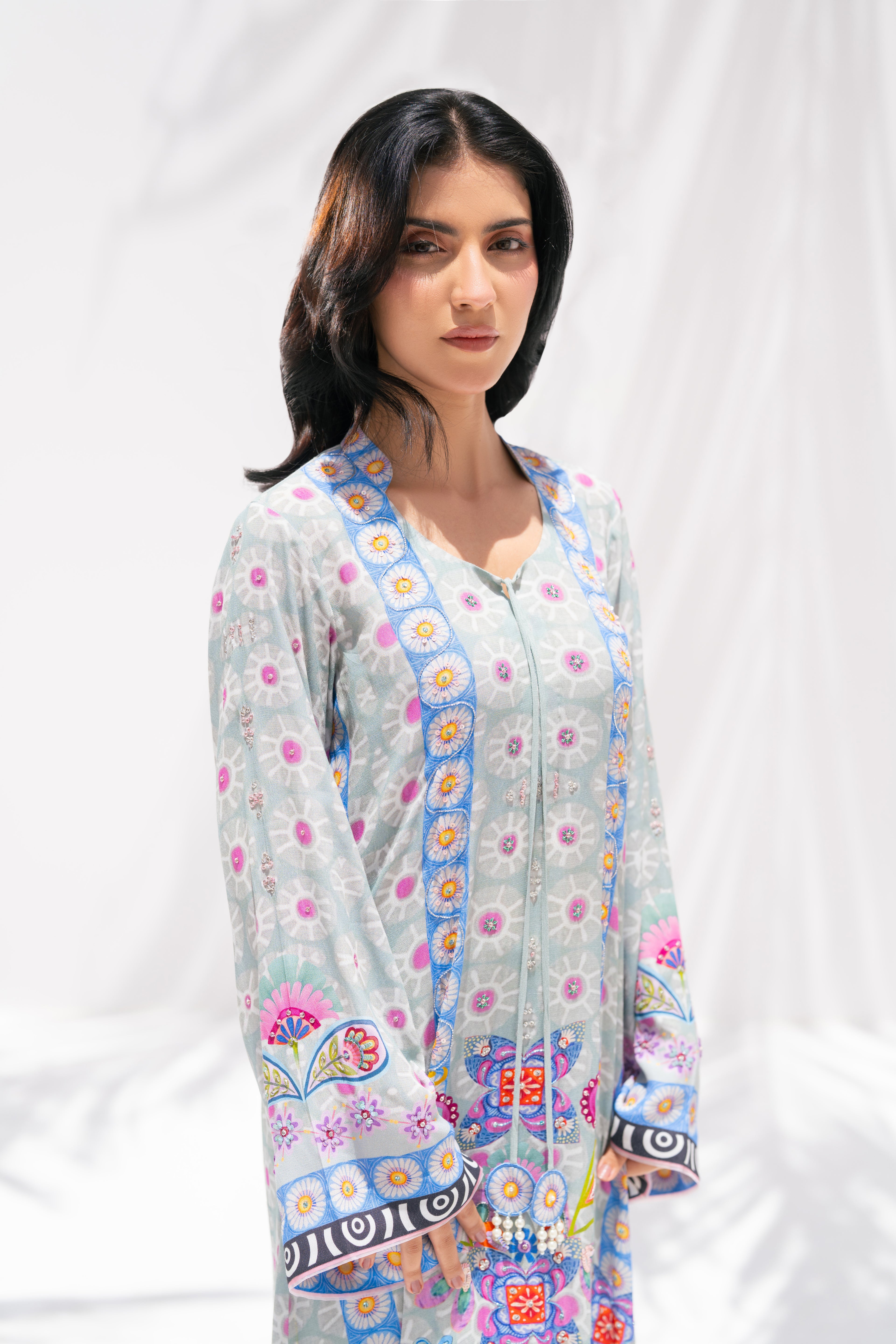 Close-up of Pure georgette fabric weave on Blooming Breeze	