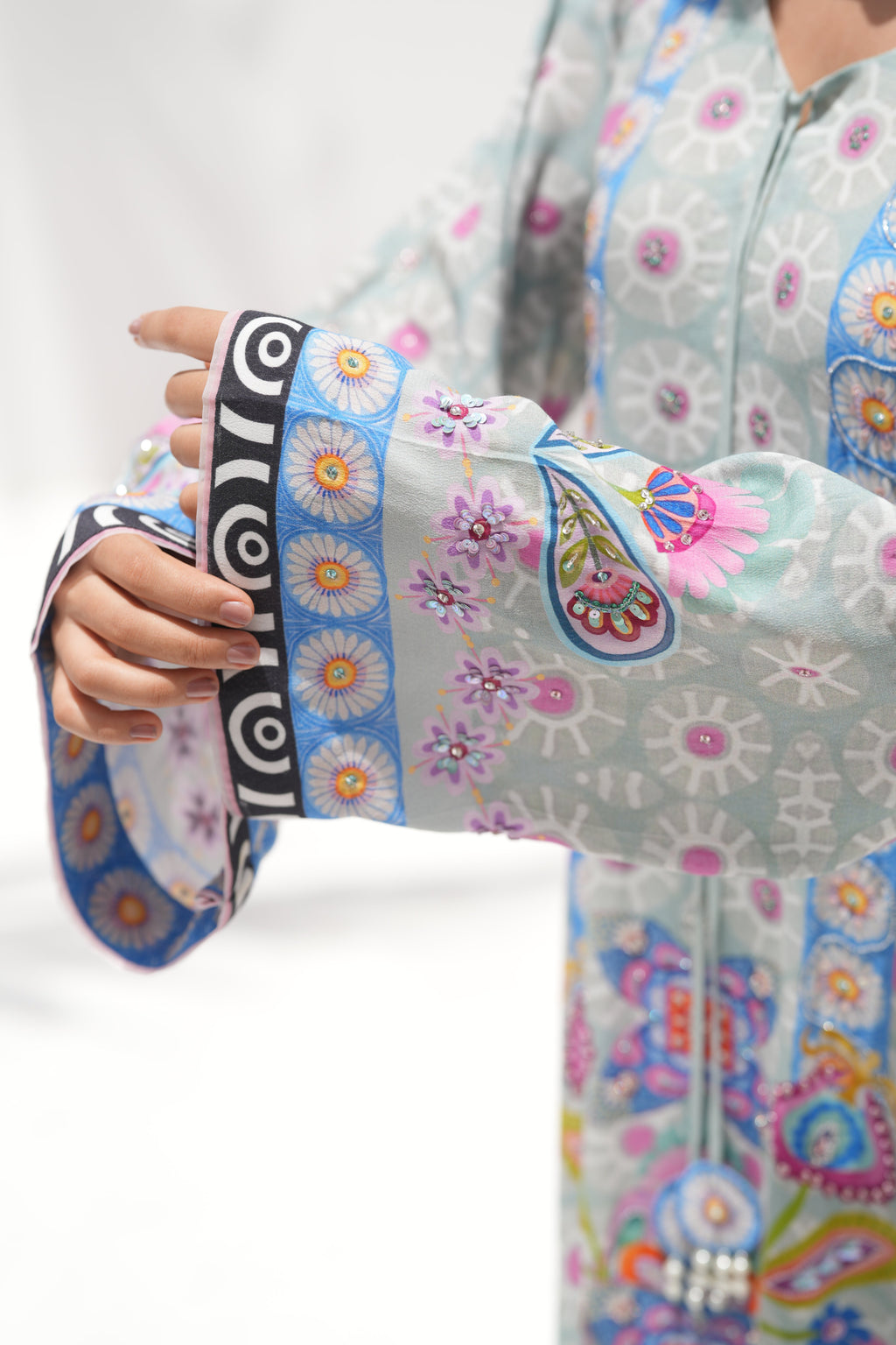 Hem detail in delicate floral of Blooming Breeze	