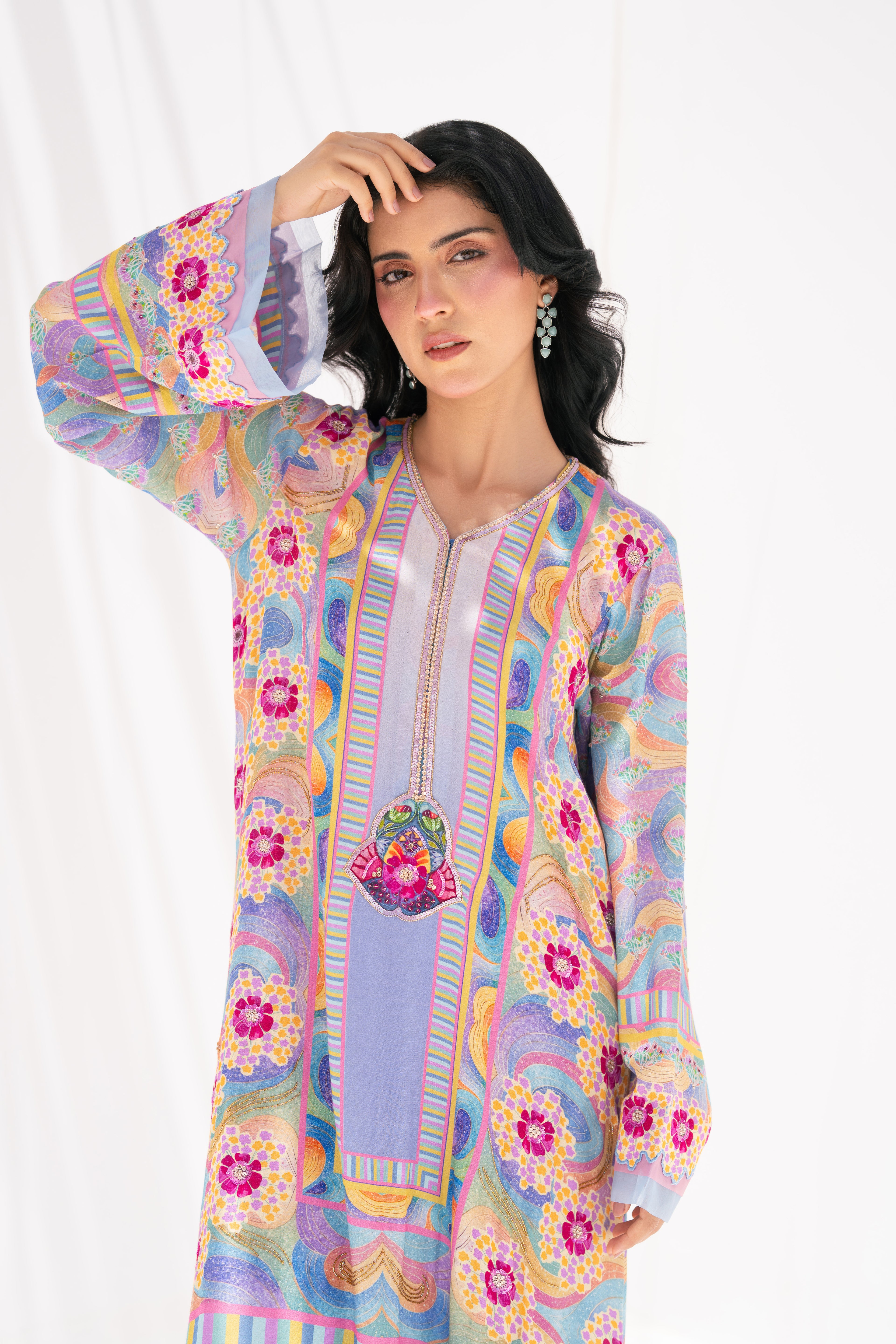 Chroma Bloom — Kaftan in Pure Georgette