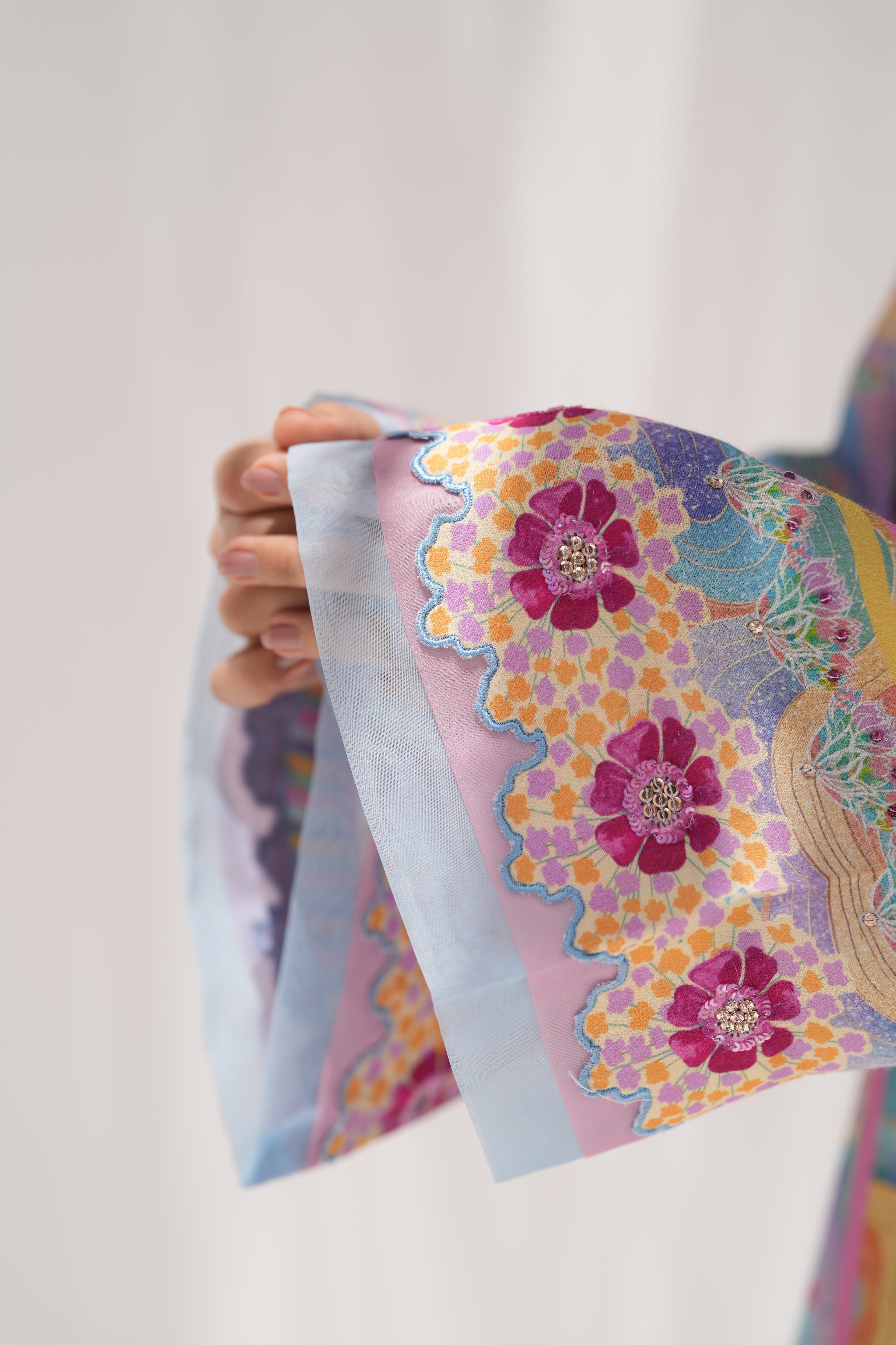 Close-up of Pure georgette fabric weave on Chroma Bloom