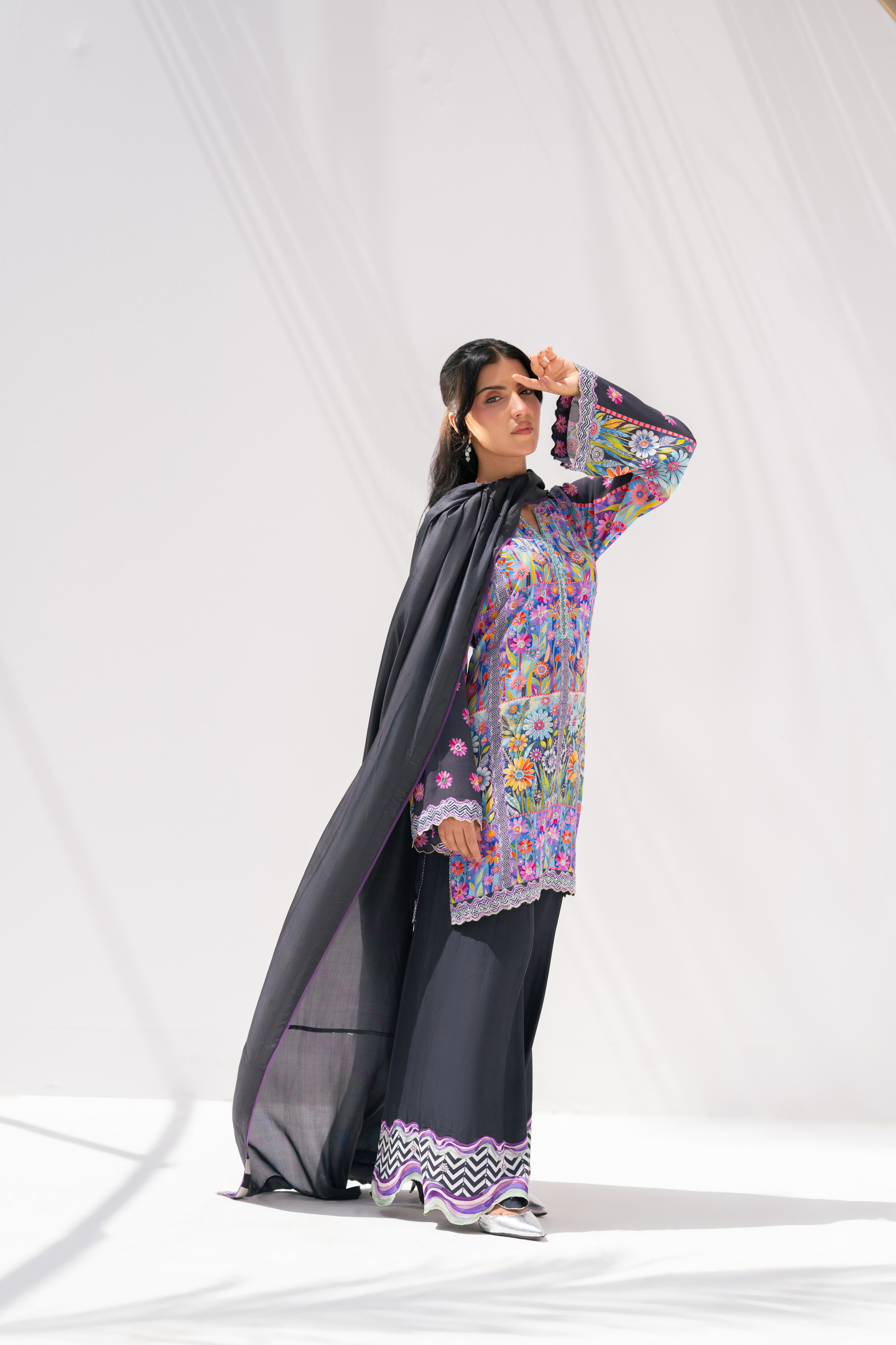 Mystical Garden back view showing dupatta drape and silhouette	