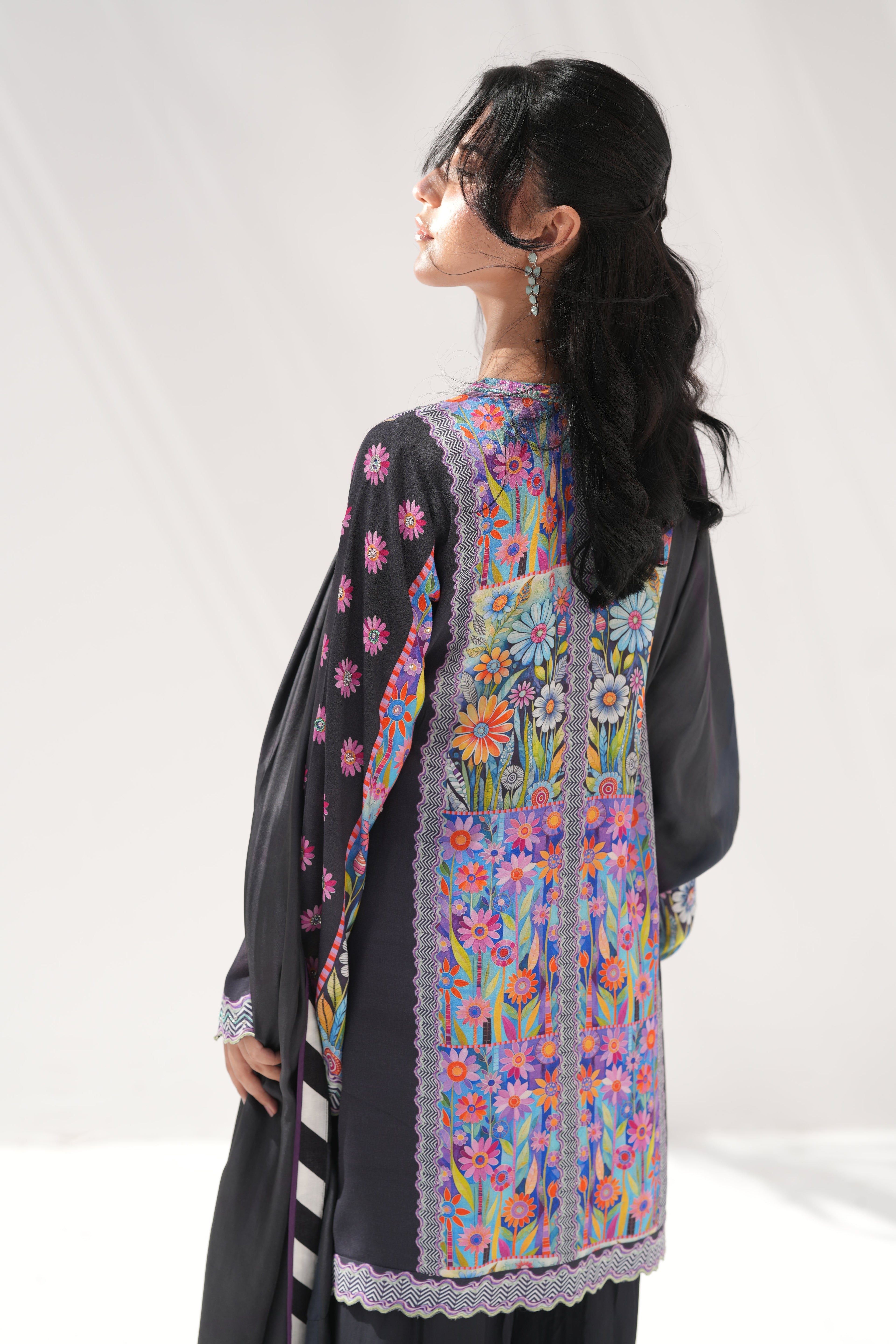 Mystical Garden back view showing dupatta drape and silhouette	