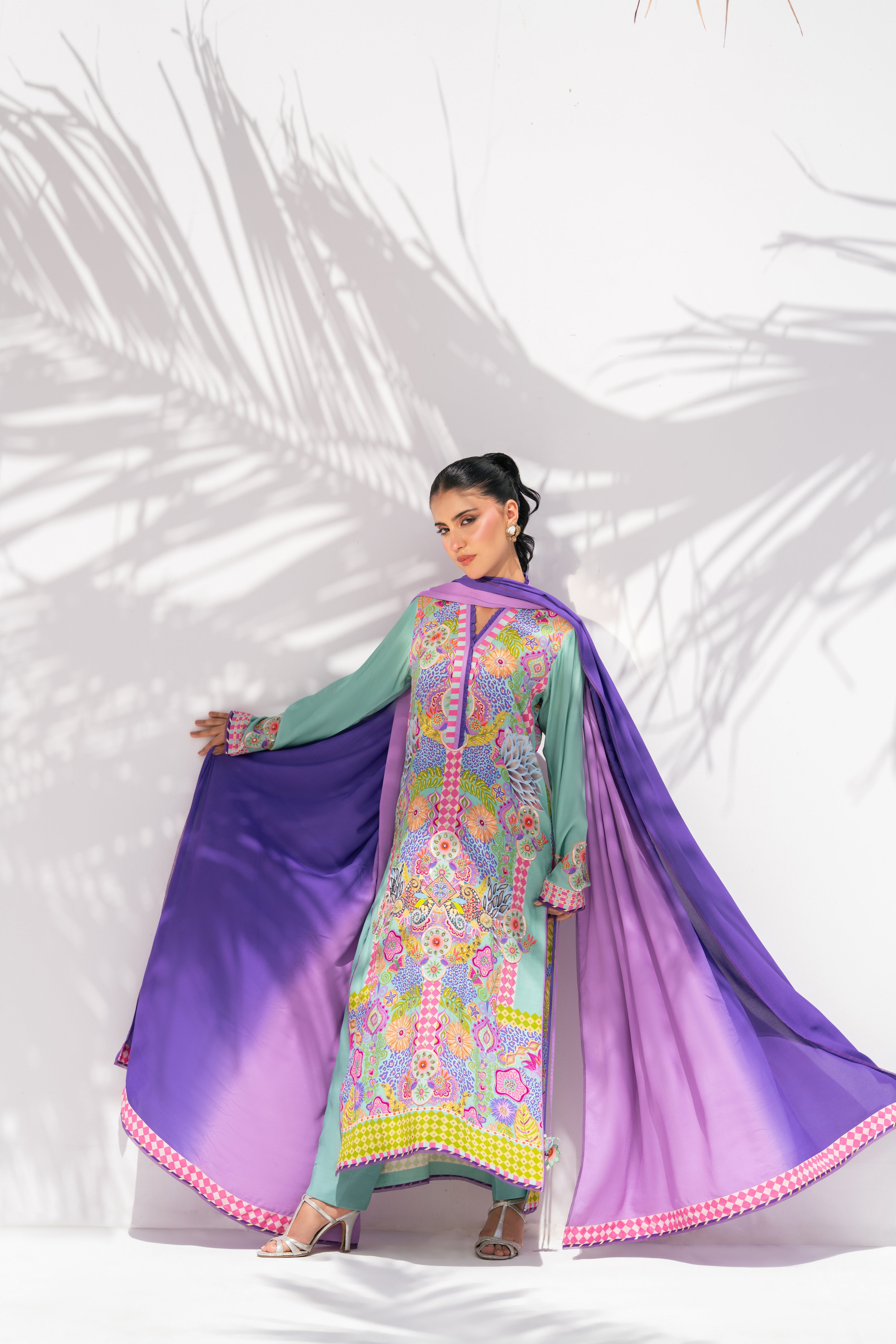 Prism Meadows — Long Shirt in Pure Georgette
