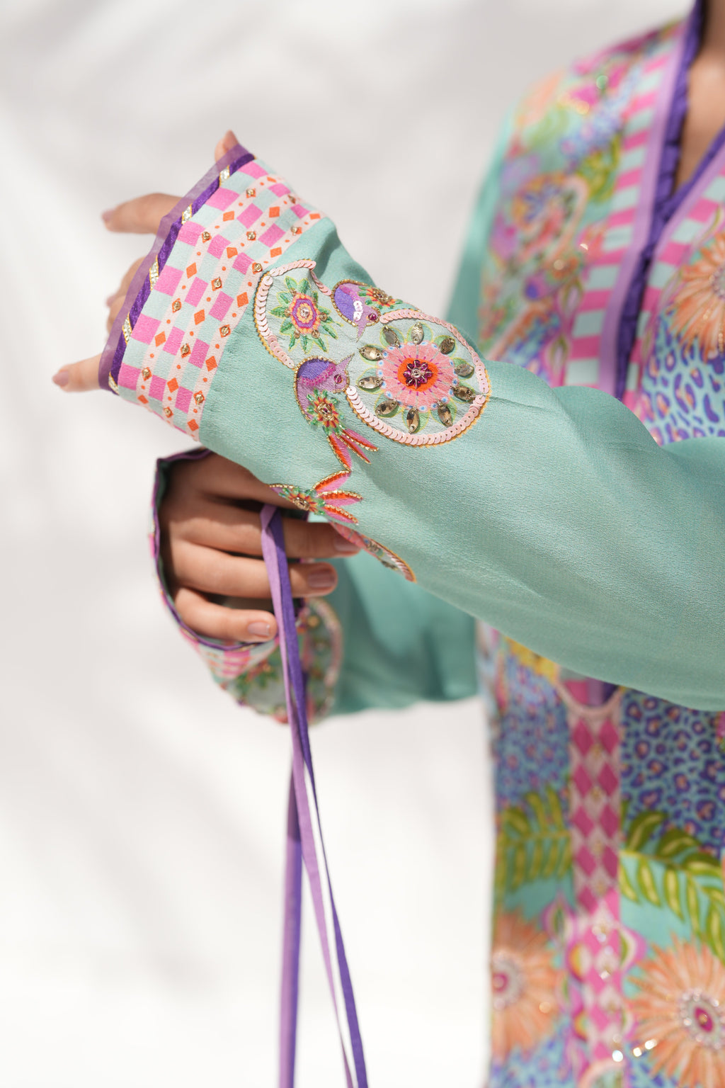 Close-up of Pure georgette fabric weave on Prism Meadows